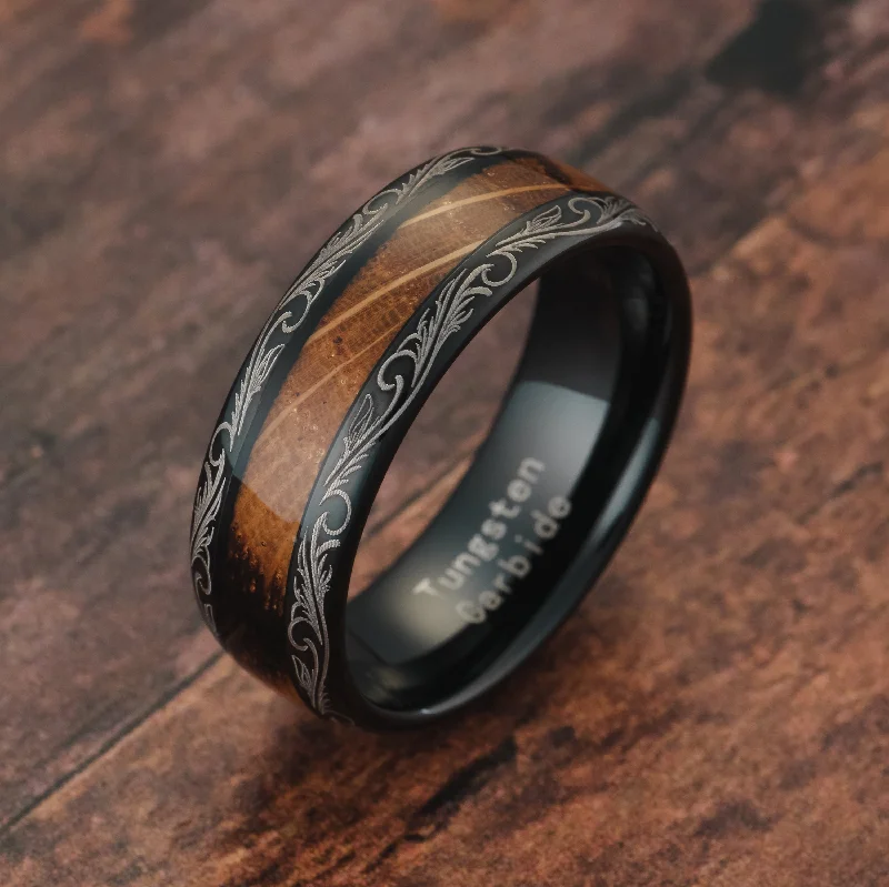 Ladies engagement rings milestone ring -100S JEWELRY Tungsten Rings For Men Women Whiskey Barrel Wood Inlay Vintage Baroque Frame Leaf Black Wedding Engagement Promise Band Sizes 6-16