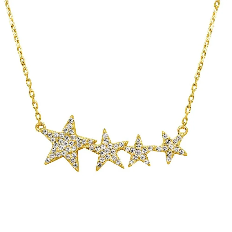 ladies necklaces smooth-Gold Plated 925 Sterling Silver Graduated CZ Star Necklace - STP01536GP