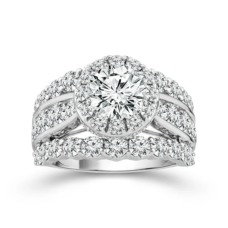 Ladies engagement rings timeless beauty -5.00 Ctw Bloom Bridal Round Halo Lab Grown Diamond Engagement Ring in 14k White Gold