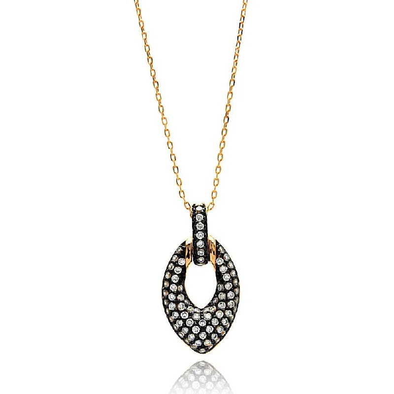 ladies necklaces summer-Clearance-Silver 925 Gold Plated Open Marquis Black and Clear CZ Necklace - BGP00636