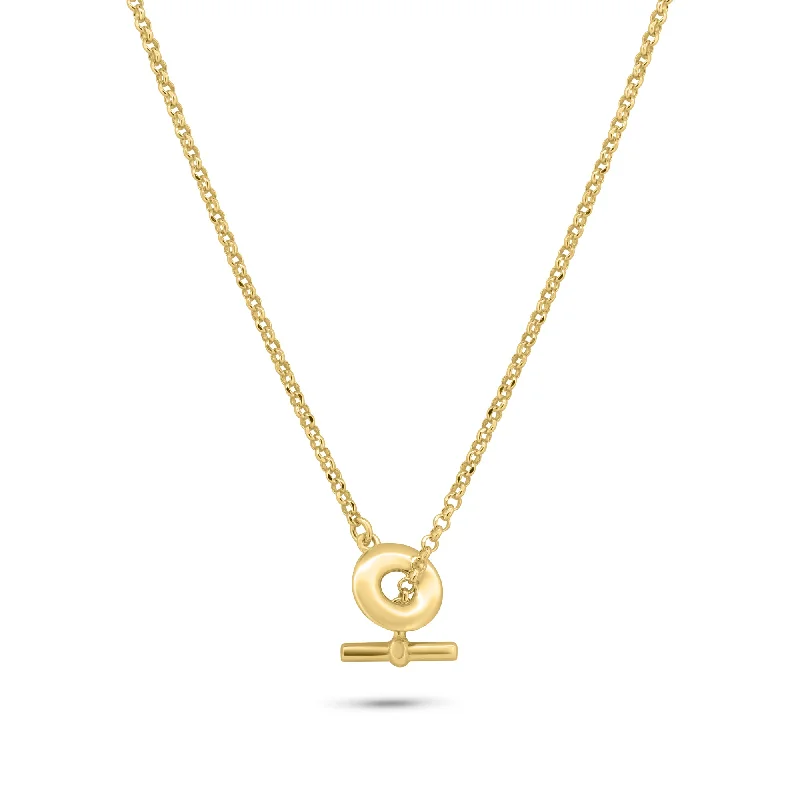 ladies necklaces designer-Gold Plated 925 Sterling Silver Rolo Adjustable Donut and Bar Necklace - ITN00161-GP