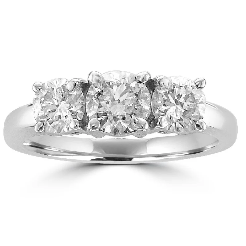 Ladies rings evening wear -14KT White Gold 1 1/2 CTW Diamond 3 Stone Ring