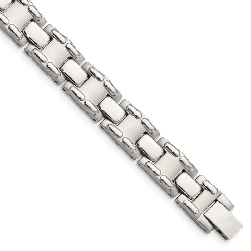 ladies bracelets personalized-Stainless Steel Brushed and Polished 8.75in Bracelet