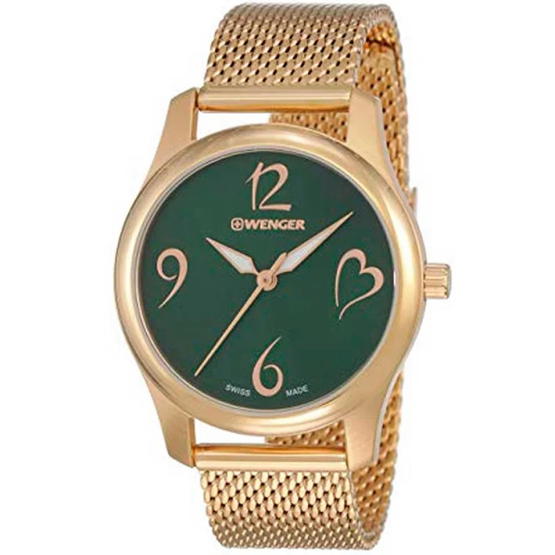 ladies bracelets long lasting-Wenger Women's Watch - City Very Lady Analog Green Dial Mesh Bracelet | 01.1421.121