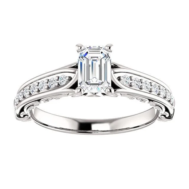 Ladies engagement rings princess cut -Four Prong Solitaire Channel Set Diamond Engagement Ring