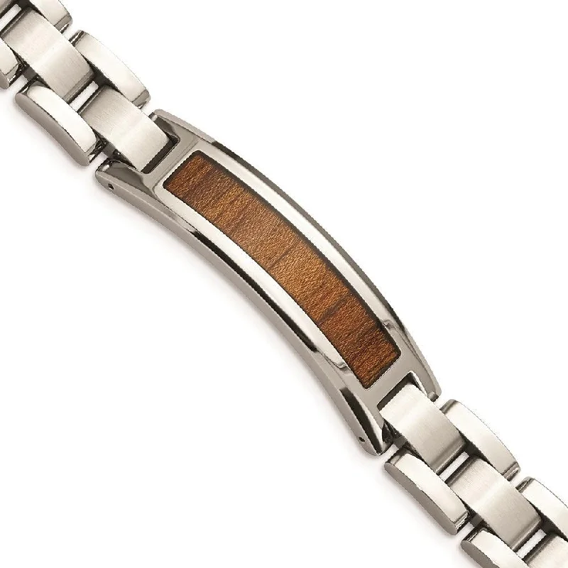 ladies bracelets formal-Stainless Steel Polished/Brushed Wood Inlay Enameled Bracelet