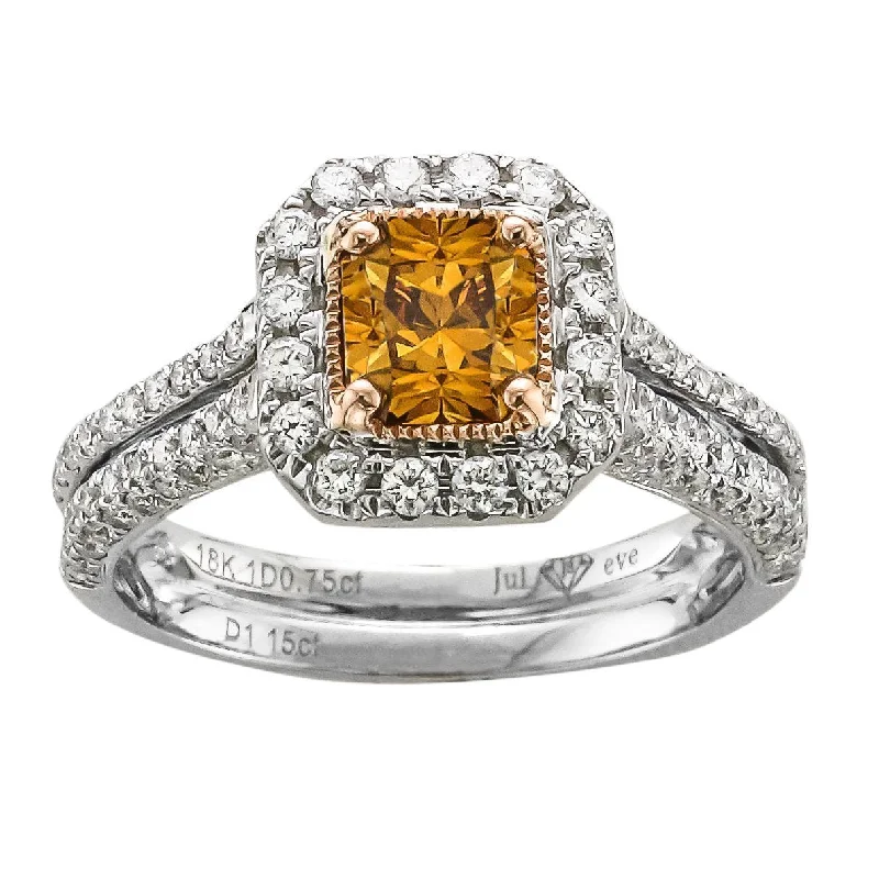 Ladies rings office wear -JULEVE 18KT TWO-TONE GOLD 1.90 CTW FANCY COLORED DIAMOND HALO RING