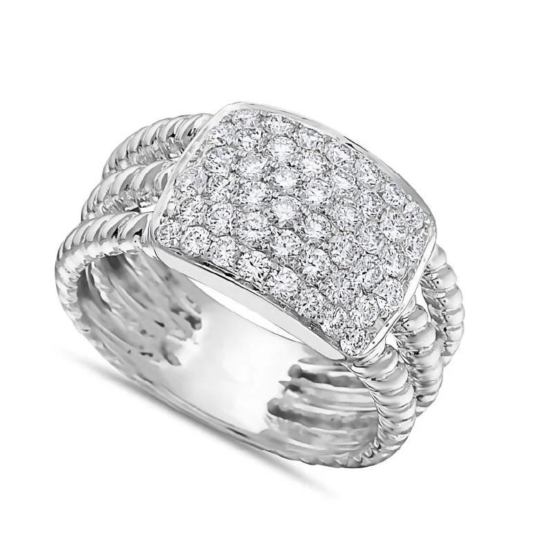 Ladies rings remembrance piece -18KT WHITE GOLD 0.79 CARAT ROUND DIAMOND 3 ROW RING