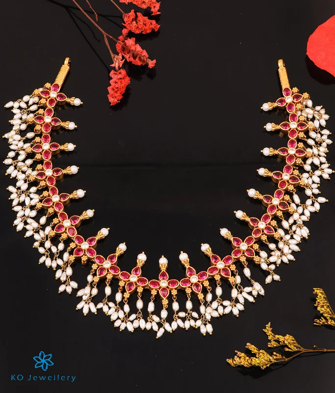 ladies necklaces one of a kind-The Shriya Silver Pearl Necklace (Red)