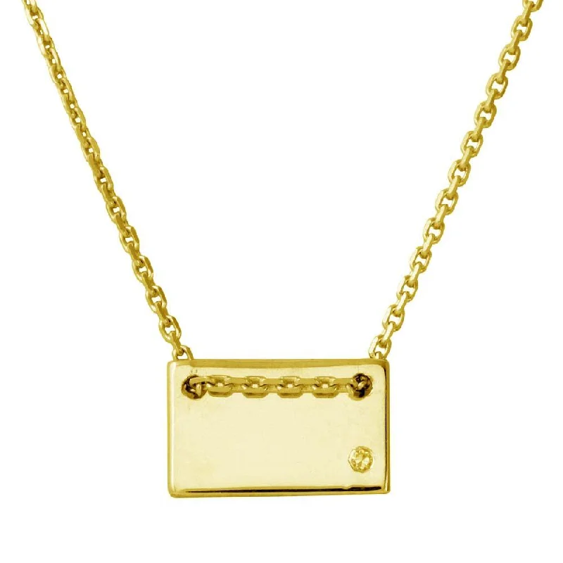 ladies necklaces ocean-Gold Plated 925 Sterling Silver Engravable Small Rectangle Shaped Necklace with CZ - DIN00077GP