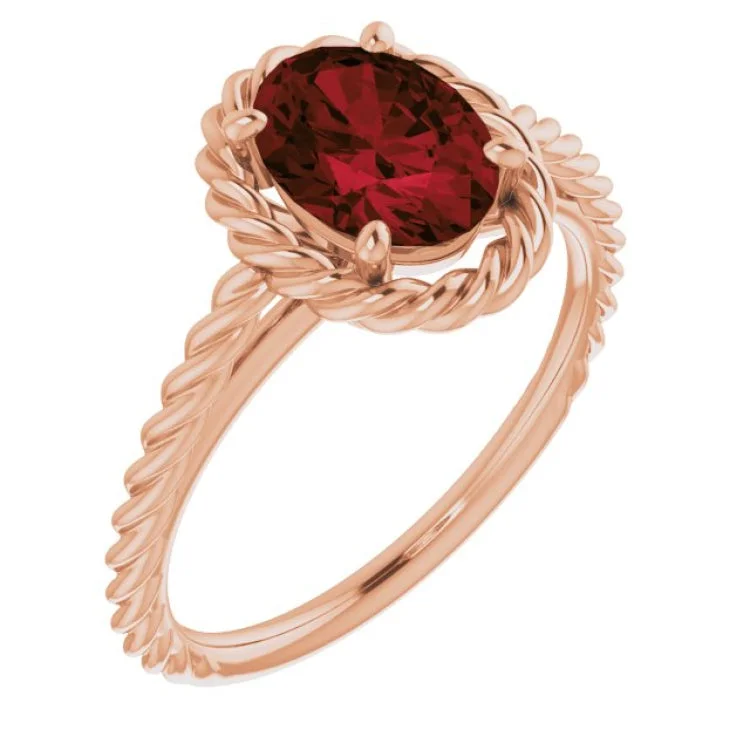 Ladies rings artisan crafted -14K Rose Natural Mozambique Garnet Rope Ring