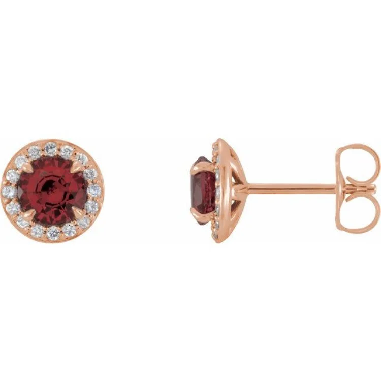 Ladies earrings christmas gift -14K Rose 5 mm Natural Mozambique Garnet & 1/8 CTW Natural Diamond Earrings