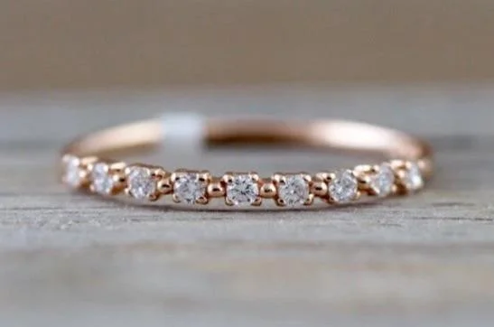 Ladies engagement rings woodland theme -14kt Rose Gold Diamond Ring Band Wedding Engagement Stack Dainty B010033