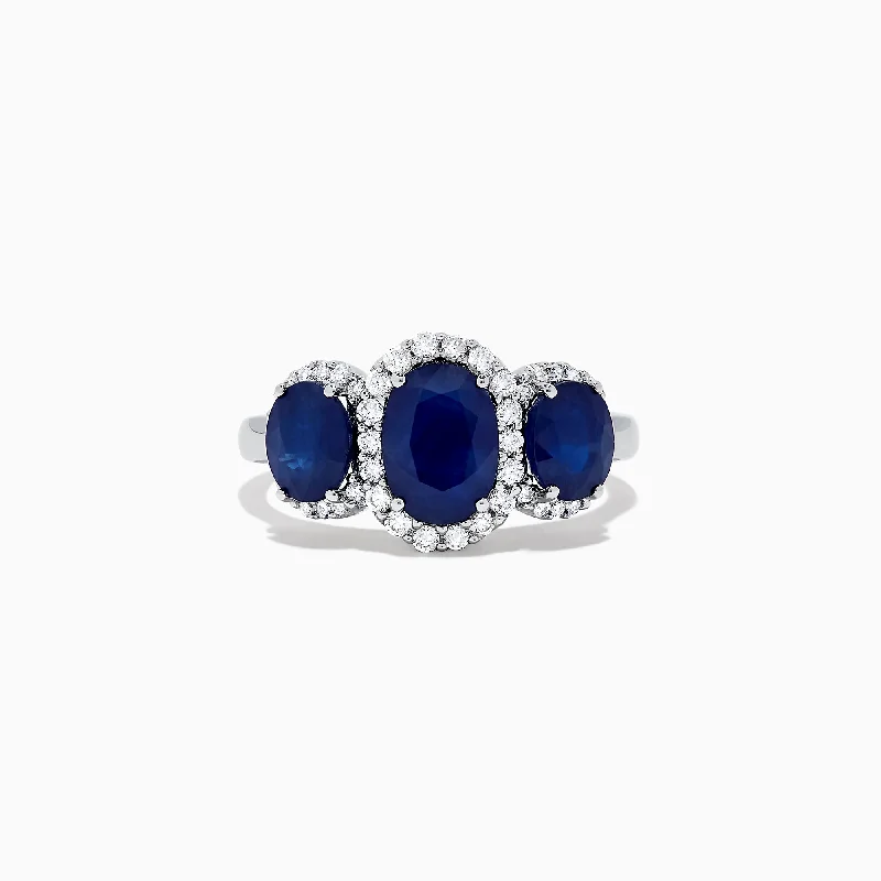 Ladies rings promise band -Royale Bleu 14K White Gold Sapphire and Diamond Ring, 3.07 TCW