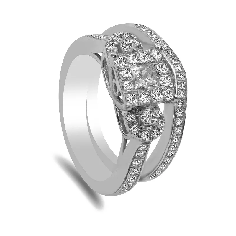 Ladies engagement rings minimalist style -1.05CT Diamond Princess Shape Engagement Ring Set in 14K White Gold