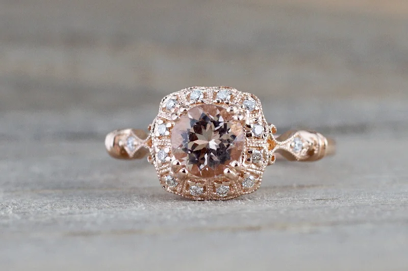 Ladies engagement rings proposal ready -Clovis Gold Vintage Diamond Morganite Engagement Promise Ring Rope Bead Vintage Art Deco