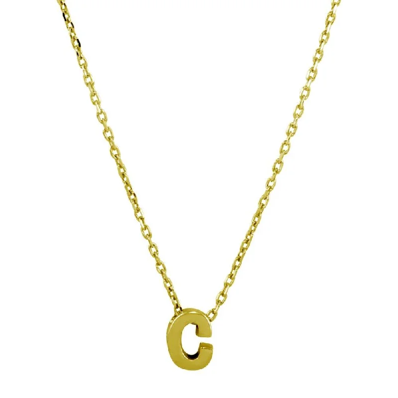 ladies necklaces glamorous-Gold Plated 925 Sterling Silver Small Initial C Necklace - JCP00001GP-C