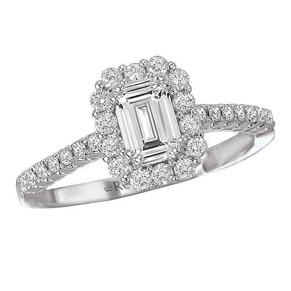 Ladies rings patriotic style -14KT WHITE GOLD 3/4 CTW EMERALD CUT DIAMOND HALO RING