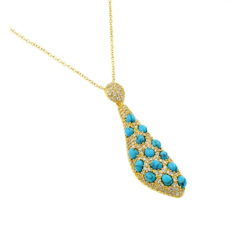 ladies necklaces trendy-Silver 925 Gold Plated Blue Stone Vase Shape Pendant Necklace - BGP00917