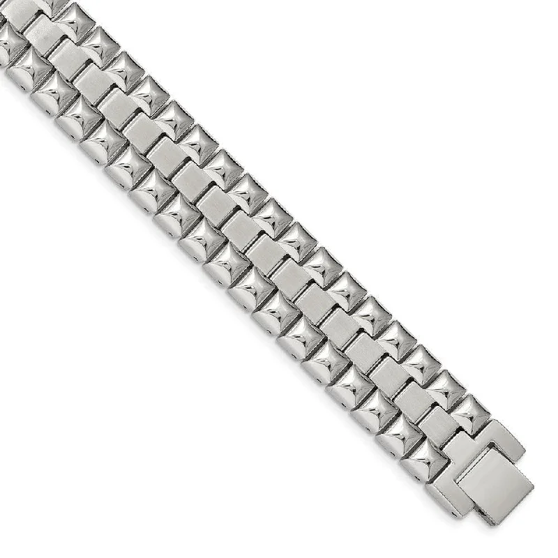 ladies bracelets bohemian-Stainless Steel Brushed and Polished 8.25in Heavy Link Bracelet