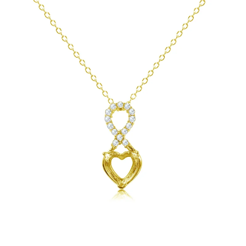 ladies necklaces antique-Gold Plated 925 Sterling Silver Personalized Infinity Drop Heart Mounting Necklace with CZ - BGP01088GP