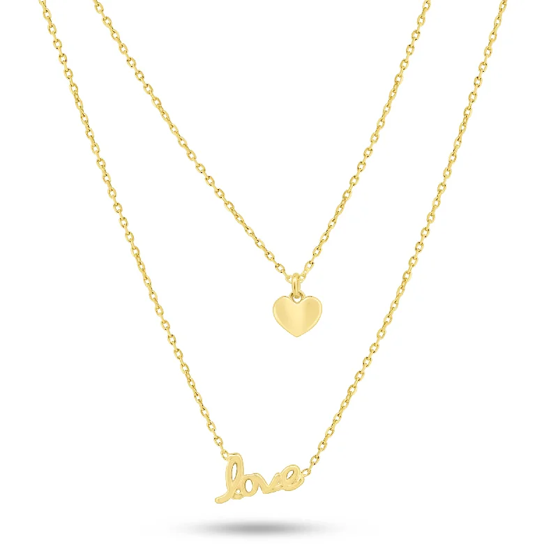 ladies necklaces latest-Gold Plated 925 Sterling Silver Dual Strand Love and Heart Adjustable Necklace - VGC18GP