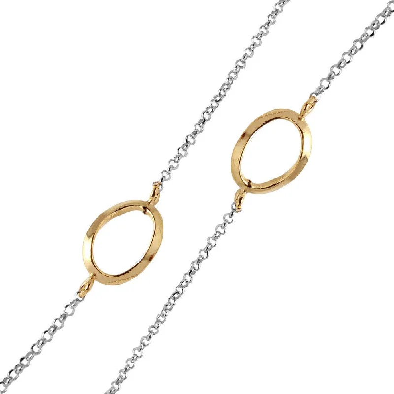 ladies necklaces milestone-Silver 925 Chain Necklace with Curved Gold Plated Loops - ITN00117RH-GP