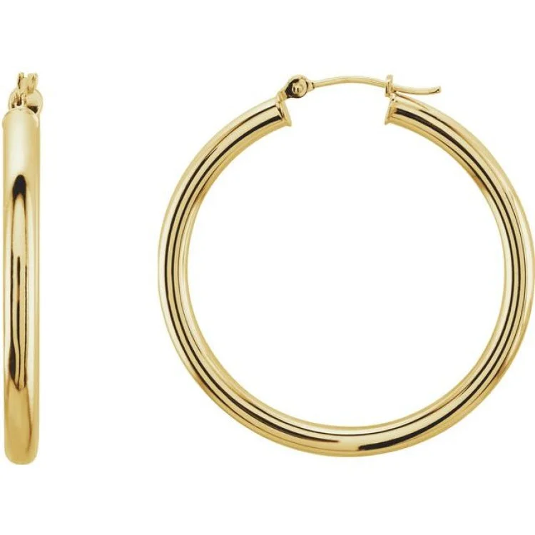 Ladies earrings statement piece -14K Yellow 35 mm Tube Hoop Earrings