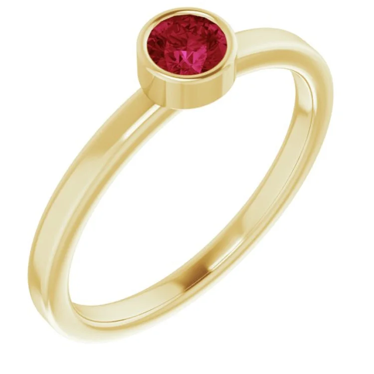 Ladies rings meditation stone -14K Yellow 4 mm Natural Ruby Ring