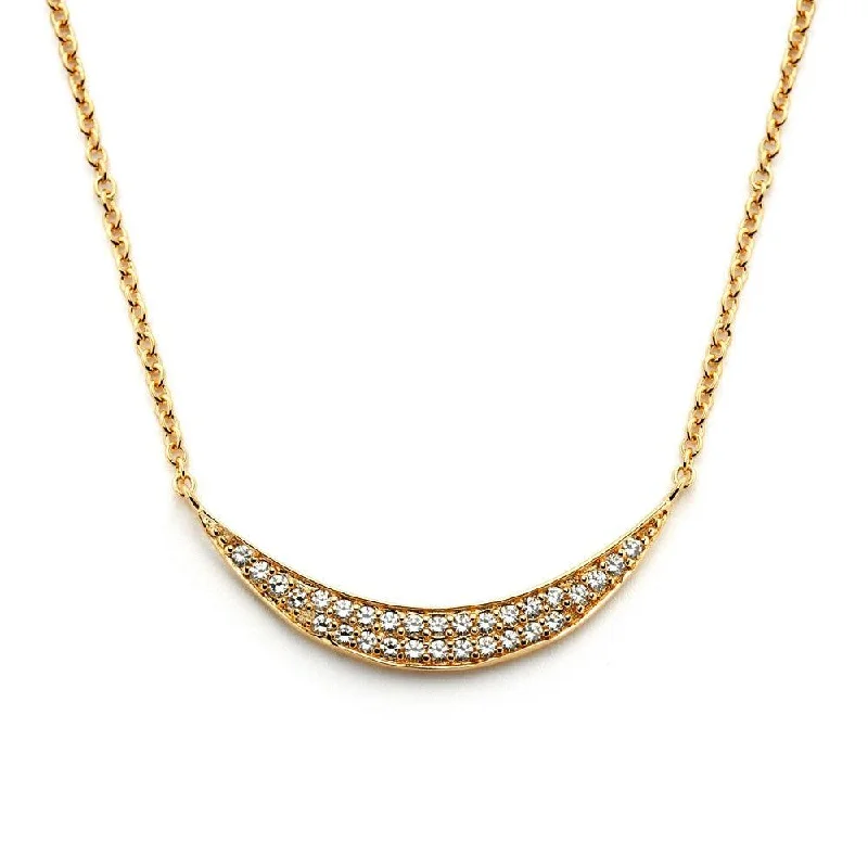 ladies necklaces bold-Silver 925 Gold Plated Crescent CZ Inlay Necklace - BGP00801