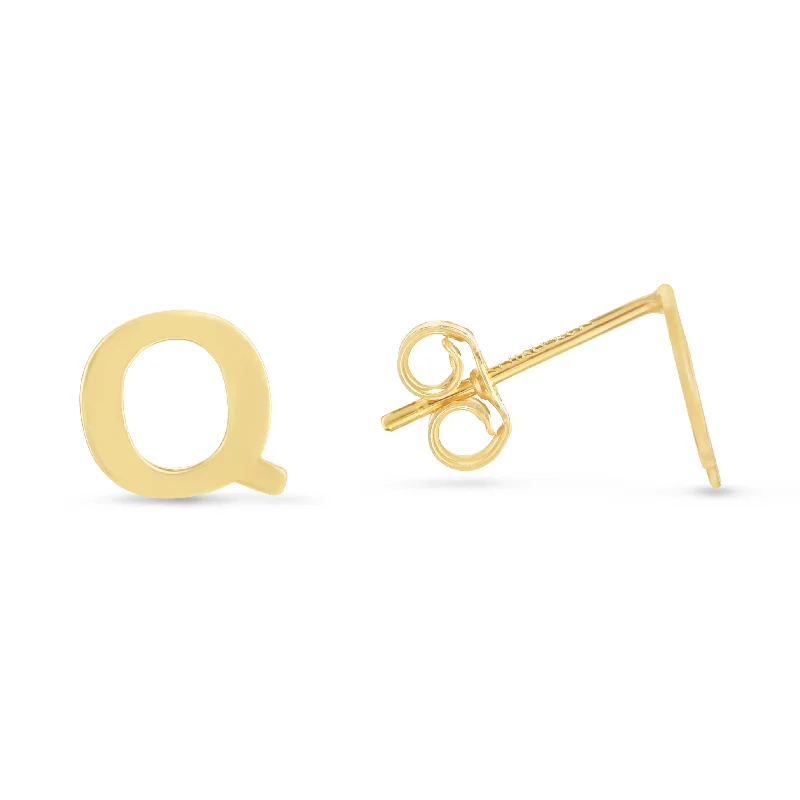 Ladies earrings opal stone -14K Gold Initial Q Stud Earring