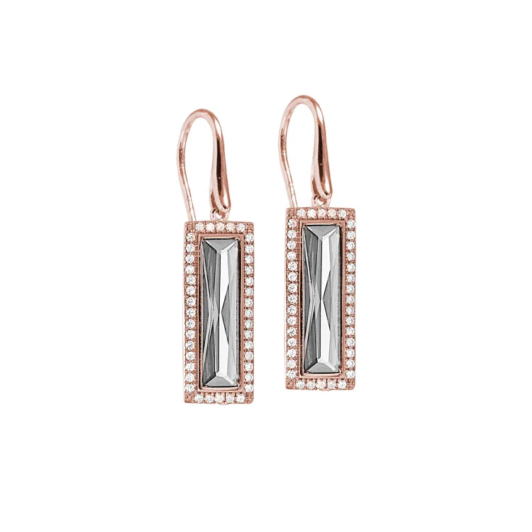 Ladies earrings couples matching -Rose Gold Finish Sterling Silver Earrings with Rectangular Simulated Diamond Stones and Simulated Diamonds