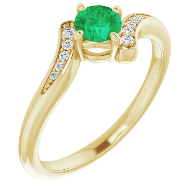 Ladies rings arabic design -14K Yellow Natural Emerald & .04 CTW Natural Diamond Ring