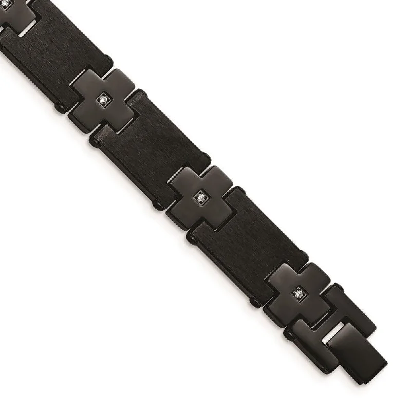 ladies bracelets indulgence-Stainless Steel Brushed/Polished Black IP-plated w/CZ 8in Bracelet