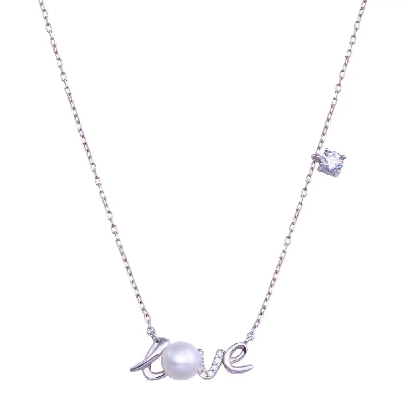 ladies necklaces healing-Rhodium Plated 925 Sterling Silver Love Mother of Pearl and CZ Necklace - STP01810