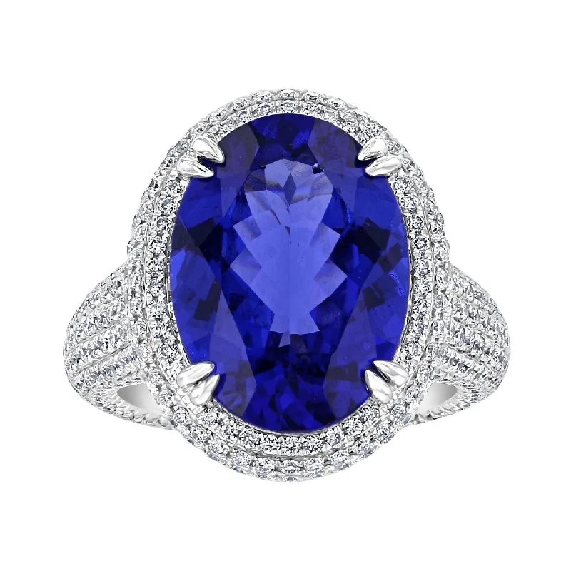 Ladies rings punk rock -18KT 9.47 CT TANZANITE & 2.83 CTW DIAMOND PAVÉ HALO ETERNITY RING