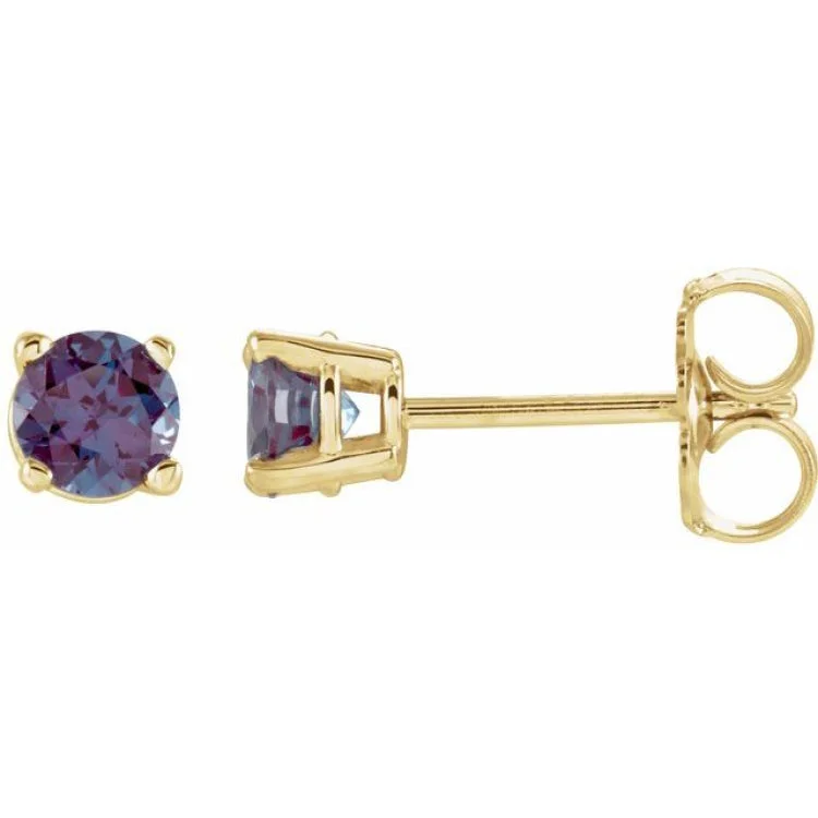 Ladies earrings birthday gift -14K Yellow 4 mm Lab-Grown Alexandrite Stud Earrings