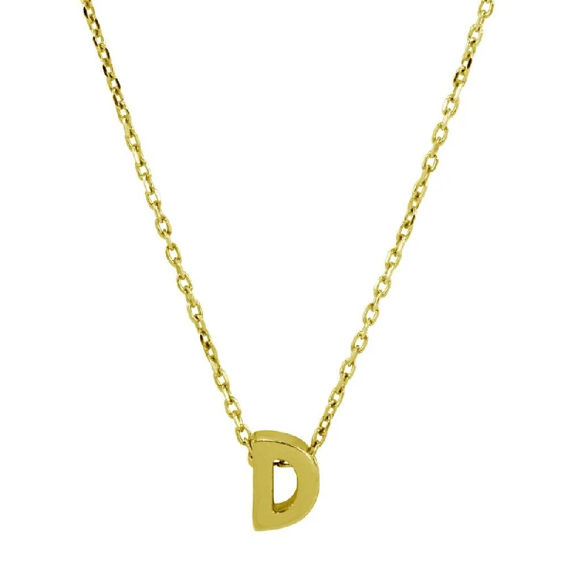 ladies necklaces matte-Gold Plated 925 Sterling Silver Small Initial D Necklace - JCP00001GP-D