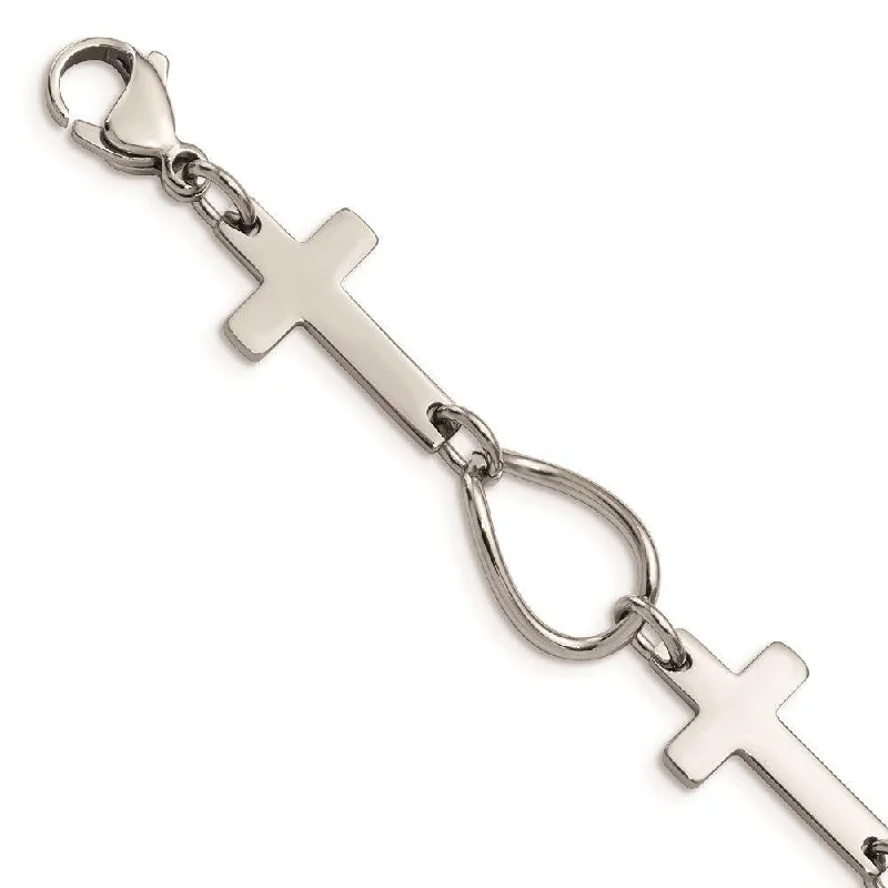 ladies bracelets antique-Stainless Steel Polished Cross Bracelet