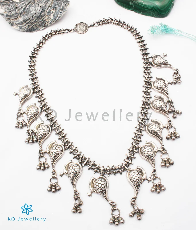 ladies necklaces brushed-The Zikhin Antique Silver Peacock Necklace