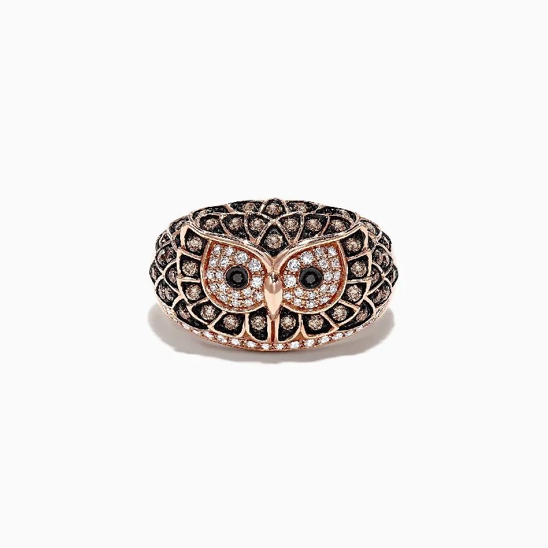 Ladies rings dog lover -Safari 14K Rose Gold Diamond Owl Ring, 0.72 TCW