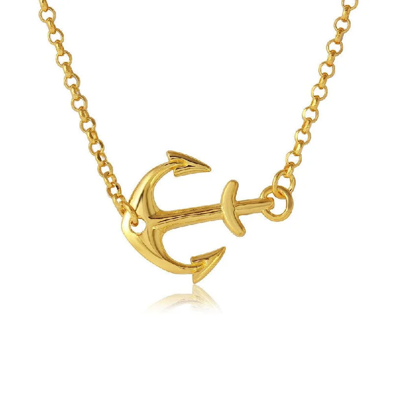 ladies necklaces free shipping-Silver 925 Gold Plated Anchor Necklace - ARN00024GP