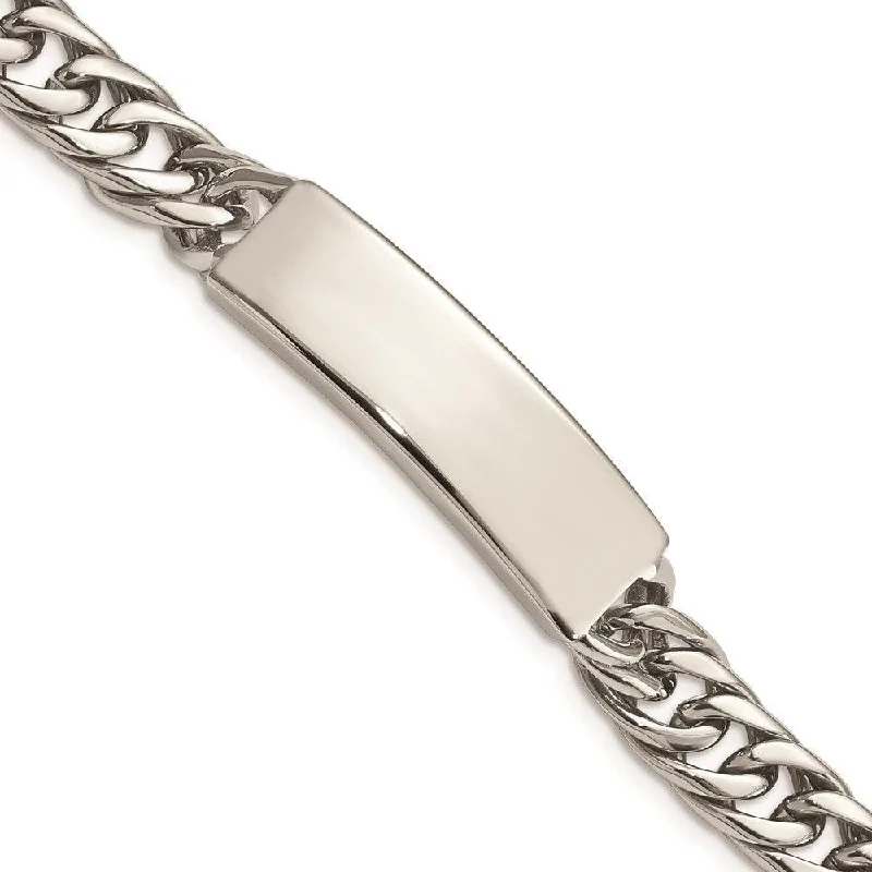 ladies bracelets mid century-Stainless Steel Polished and Antiqued Curb ID Link Bracelet