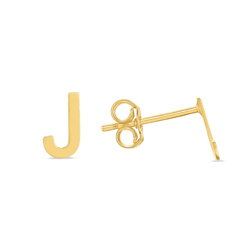 Ladies earrings with shells -14K Gold Initial J Stud Earring