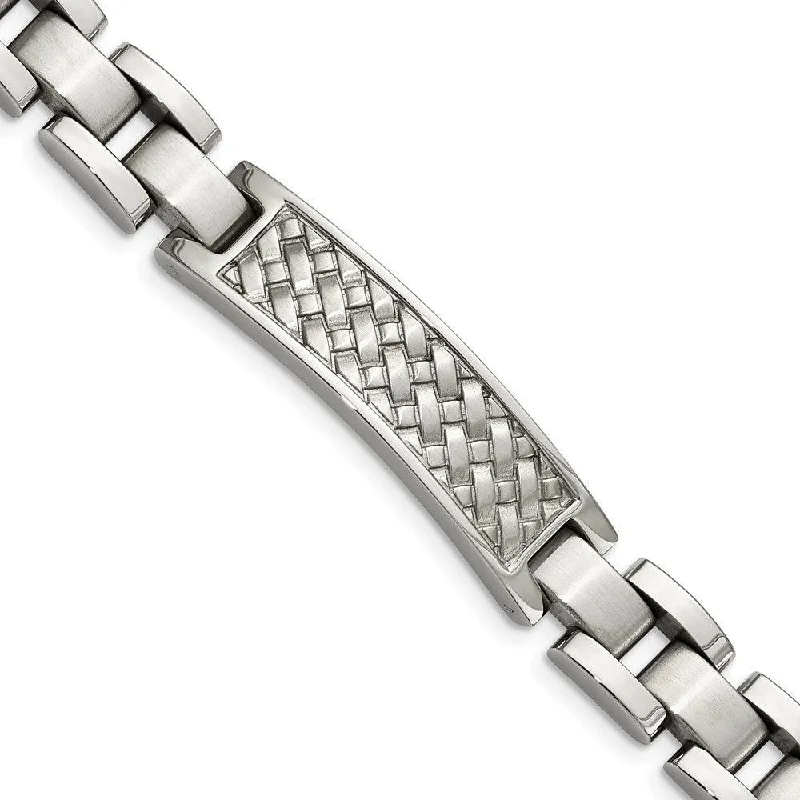 ladies bracelets edwardian-Stainless Steel Brushed and Polished Weaved Pattern ID Bracelet