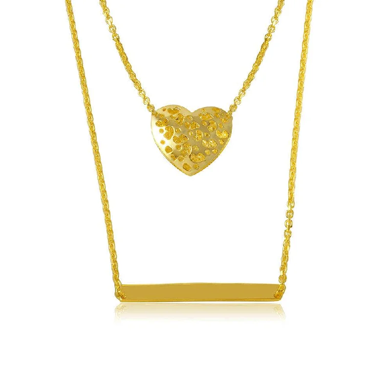 ladies necklaces expensive-Silver 925 Gold Plated Double Chain Heart and Bar Necklace - DIN00043GP