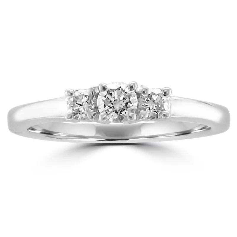 Ladies rings adjustable size -14KT White Gold 1/3 CTW Diamond 3 Stone Ring