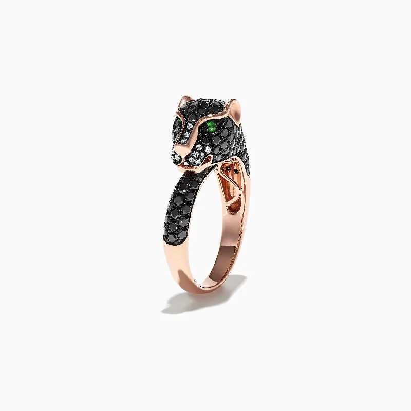 Ladies rings mature women -Signature 14K Gold Black Diamond & Tsavorite Panther Ring, 1.75 TCW