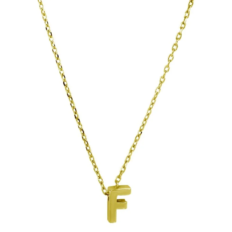 ladies necklaces name-Gold Plated 925 Sterling Silver Small Initial F Necklace - JCP00001GP-F