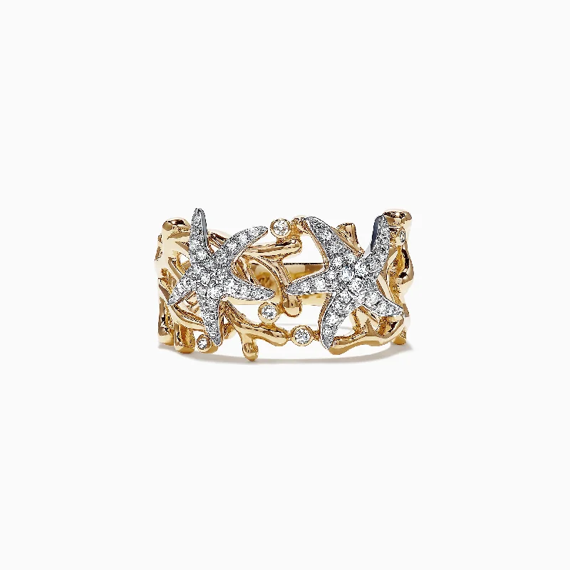 Ladies rings minimalist design -Seaside 14K Two Tone Gold Diamond Starfish Ring, 0.26 TCW